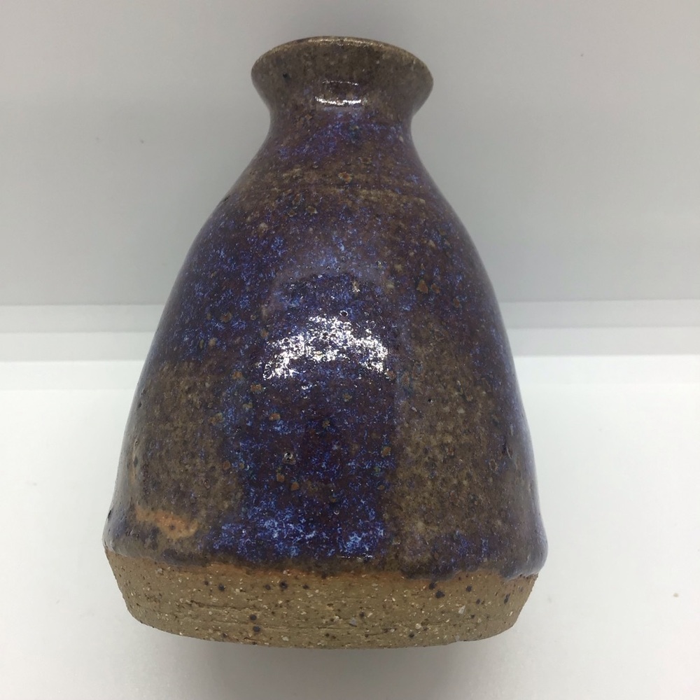 Handmade Signed Small Blue Purple Glazed Art Pottery Clay Bud Vase